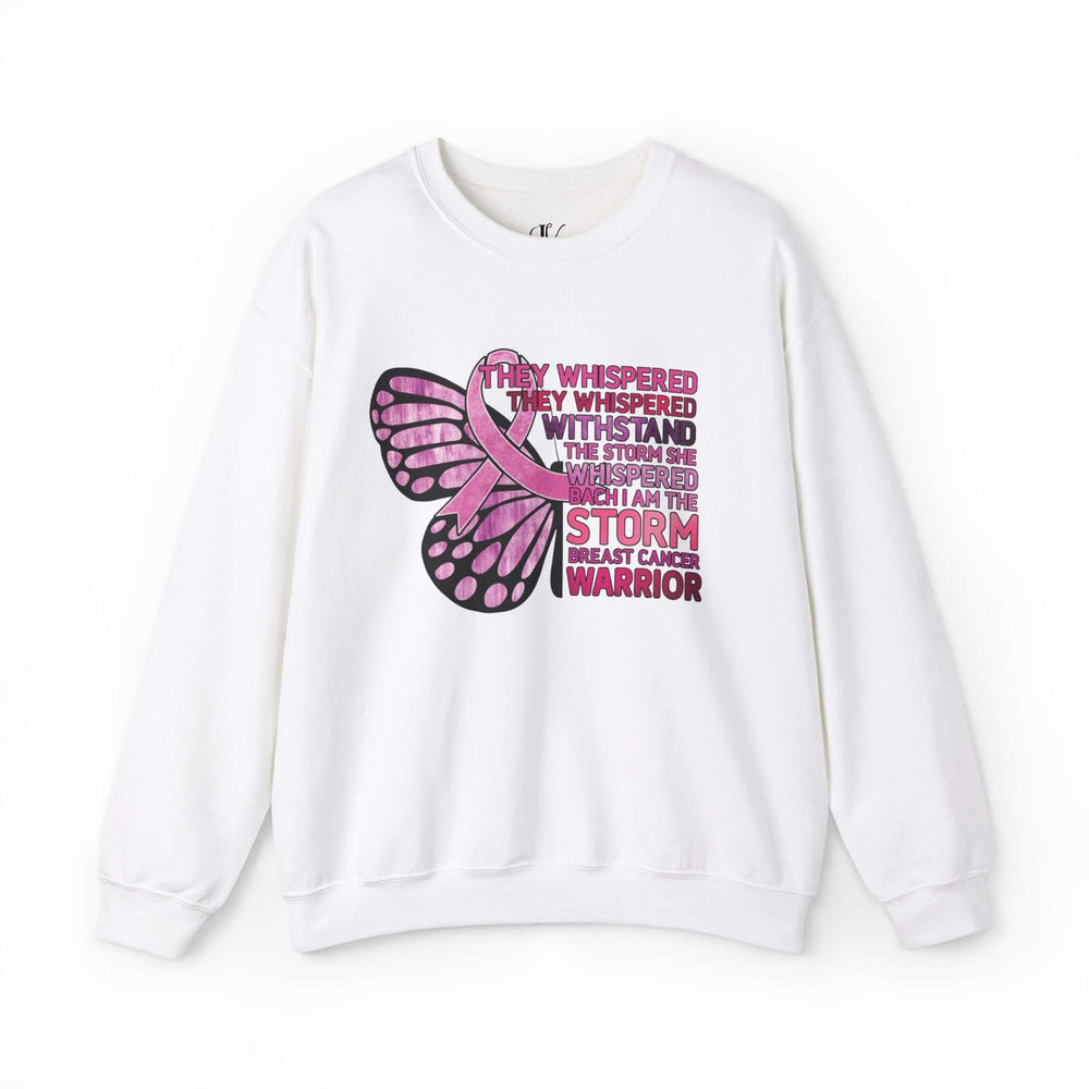 Breast Cancer Warrior Sweatshirt - Empowering Message Sweatshirt Printify S White