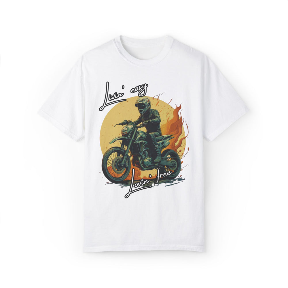 Dirt Bike Rider T-shirt - Livin' Easy Livin' Free T-Shirt Printify White S