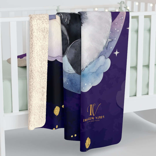 Sherpa Fleece Blanket - Dreamy Panda on Moon Home Decor Printify