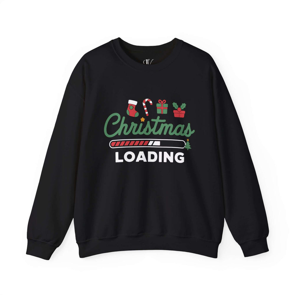 Christmas Loading Crewneck Sweatshirt Sweatshirt Printify S Black