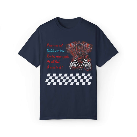 "Race Fuel & Rhymes" Motorcycle Engine Tee T-Shirt Printify Navy S