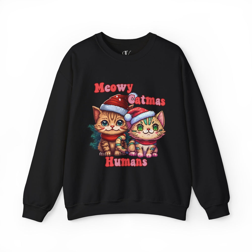 Christmas Cat Sweatshirt Meowy Catmas Graphic Unisex Sweatshirt Printify S Black