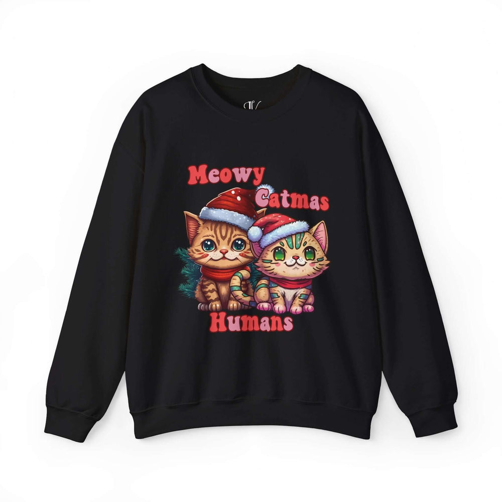 Christmas Cat Sweatshirt Meowy Catmas Graphic Unisex Sweatshirt Printify S Black