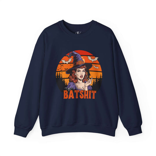 Retro Pin-Up Witch Sweatshirt Sweatshirt Printify S Navy