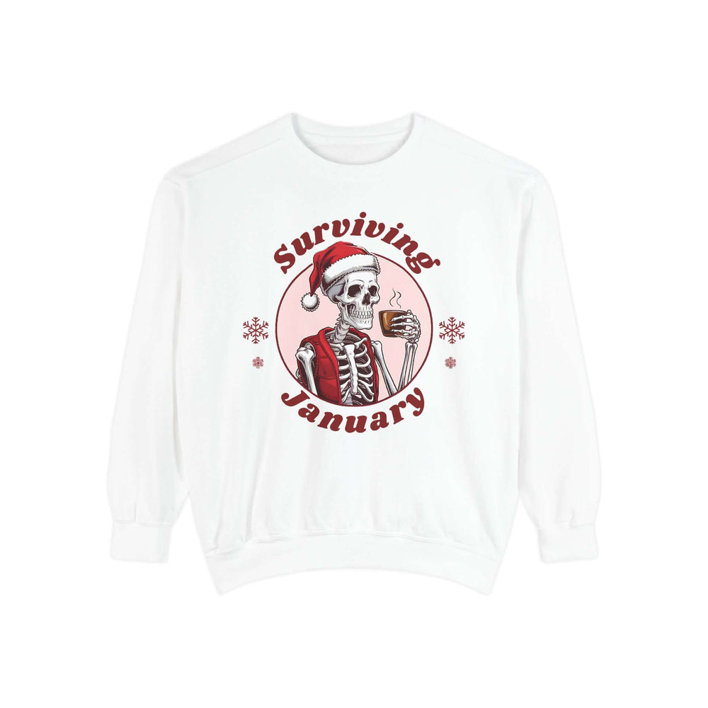 Surviving January Sweatshirt - Dark Humor Unisex Sweatshirt Sweatshirt Printify White M