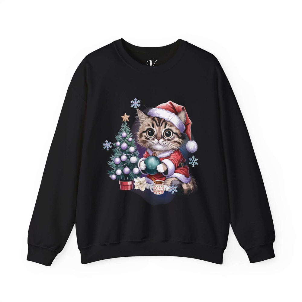 Tabby Cat Santa Crewneck Sweatshirt Sweatshirt Printify S Black