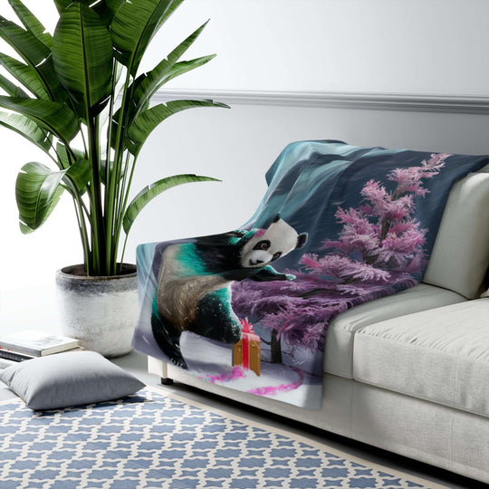 Sherpa Fleece Blanket - Dancing Panda Christmas Home Decor Printify