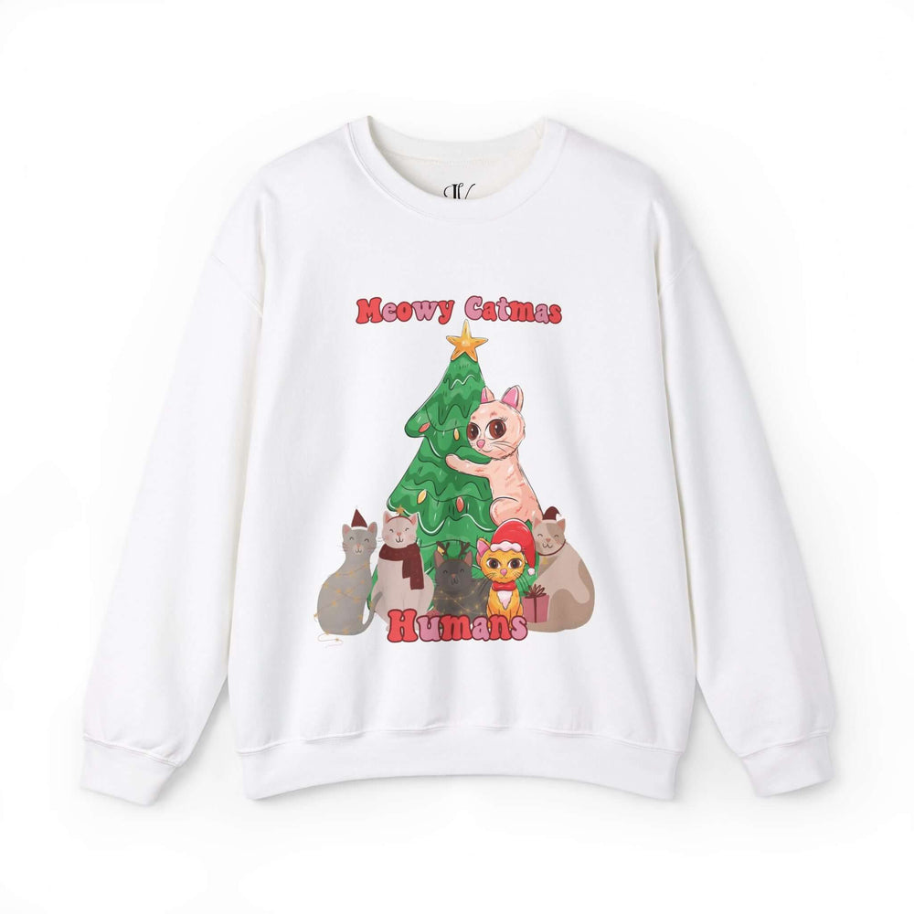 Meowy Christmas Cat Sweater Sweatshirt Printify S White
