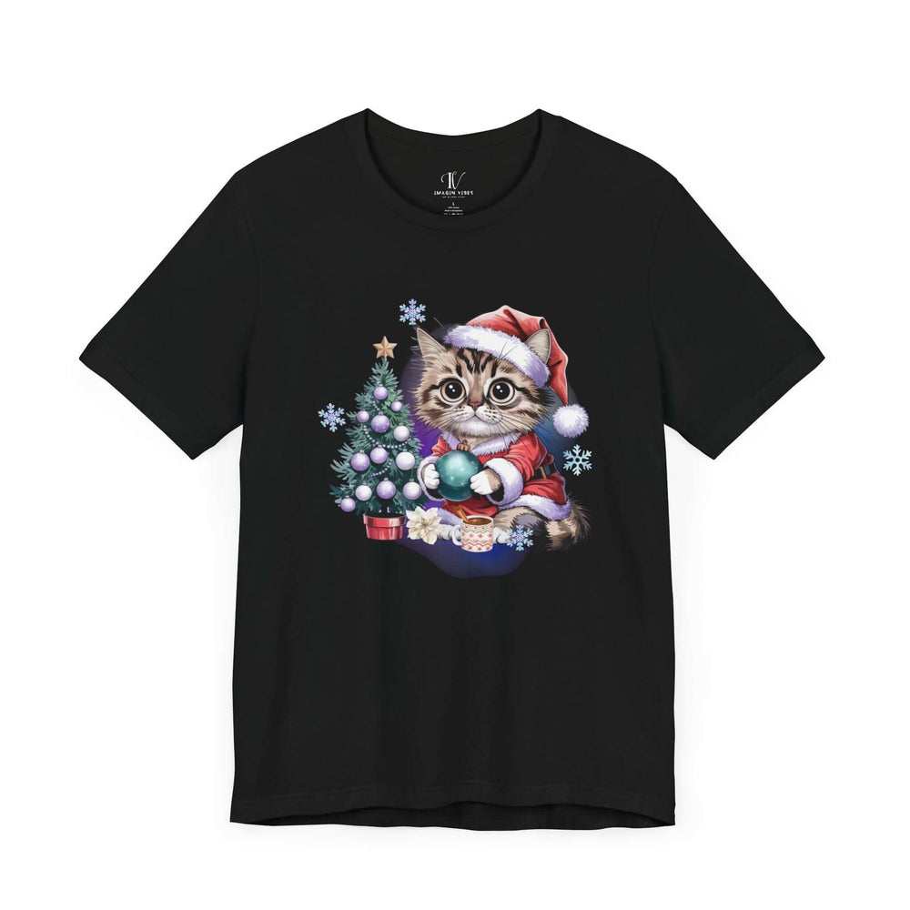 Holiday Tabby Cat Tee T-Shirt Printify Black XS