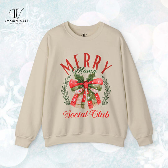 Christmas Merry Mama Sweatshirt Sweatshirt Printify S Sand