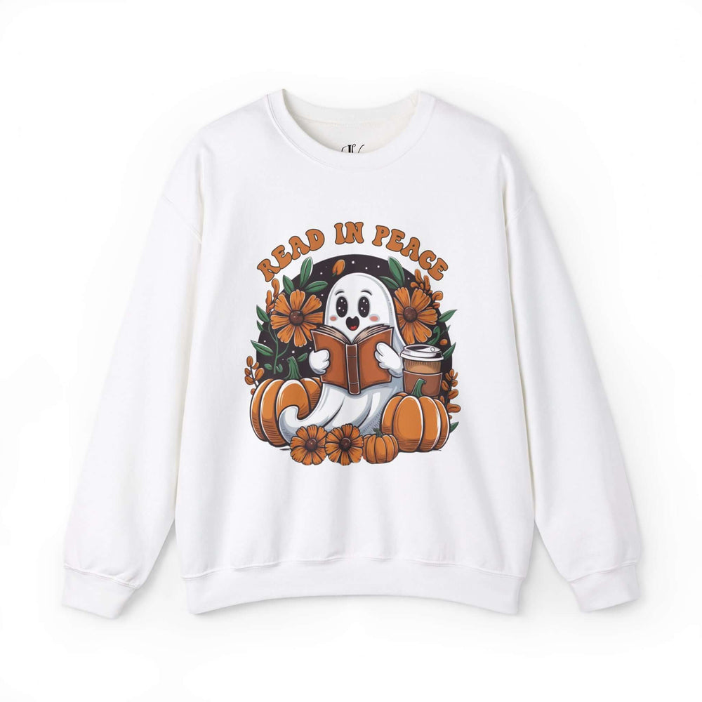 "Read In Peace" Cute Ghost Halloween Reader Sweatshirt Sweatshirt Printify S White