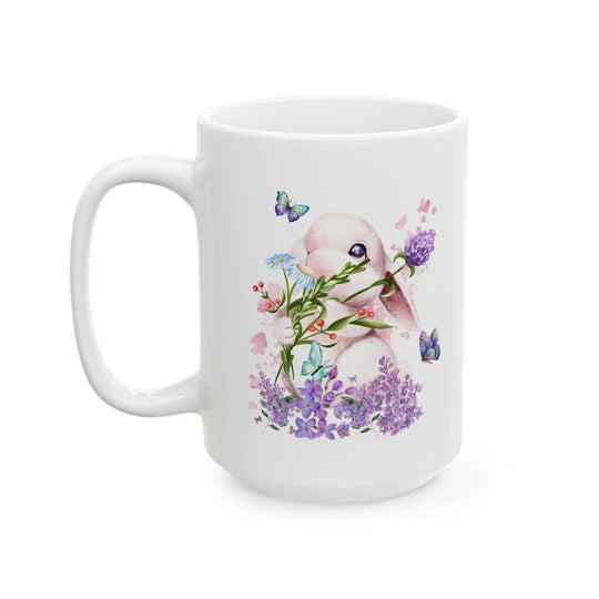 Ceramic Mug Cute Bunny with Flowers Mug Printify 15oz