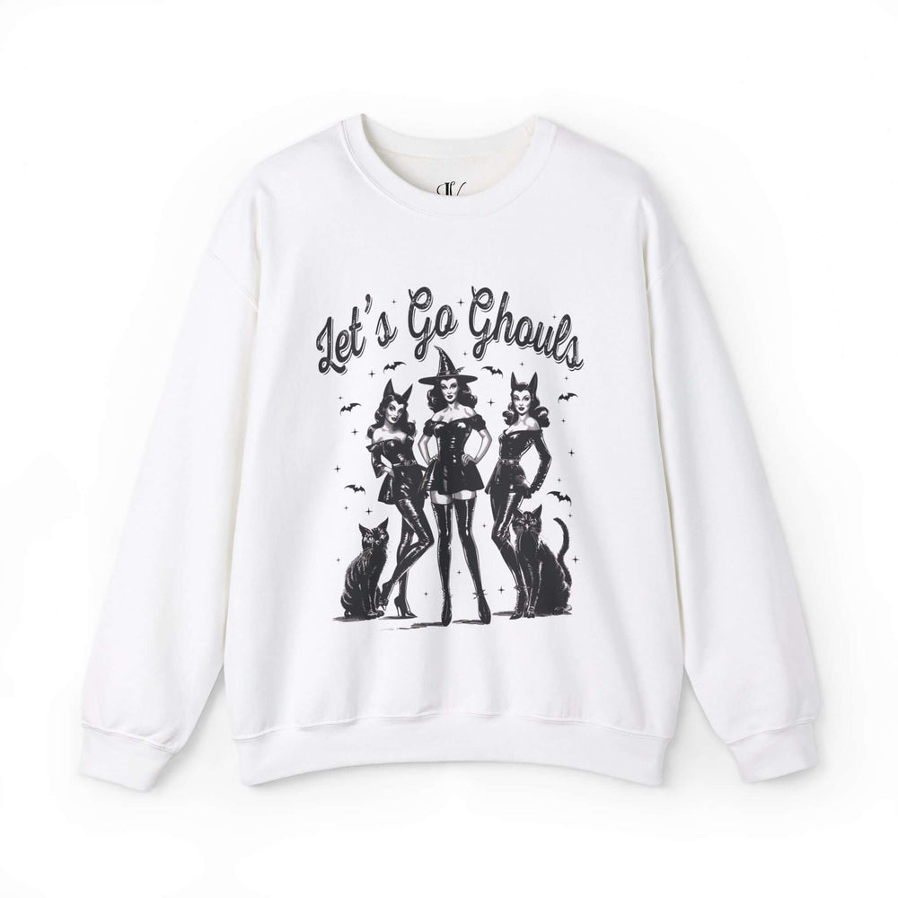 Let's Go Ghouls: Witchy Halloween Sweatshirt Sweatshirt Printify L White