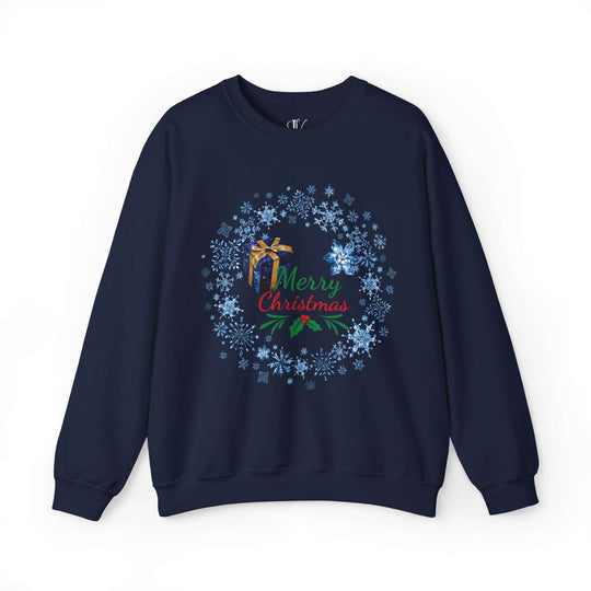 Wreath Merry Christmas Sweatshirt Sweatshirt Printify S Navy