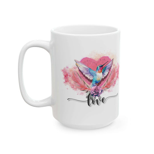 Ceramic Mug - Romantic Hummingbird Love and Flowers Mug Printify 15oz