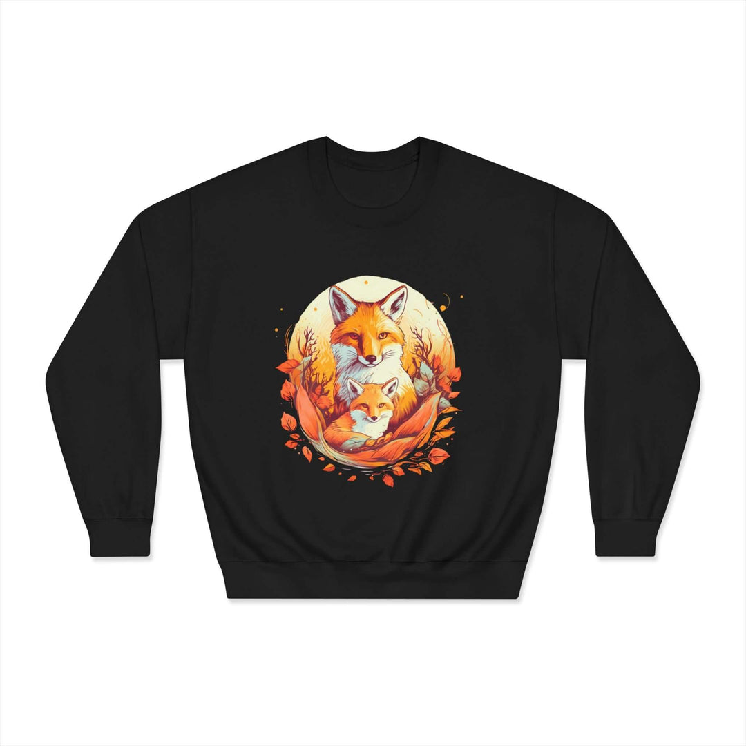 Fox Family Circle Sweatshirt Sweatshirt Printify Black S