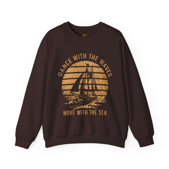 Nautical Sunset Sweatshirt - Dance with the Waves Sweatshirt Printify S Dark Chocolate