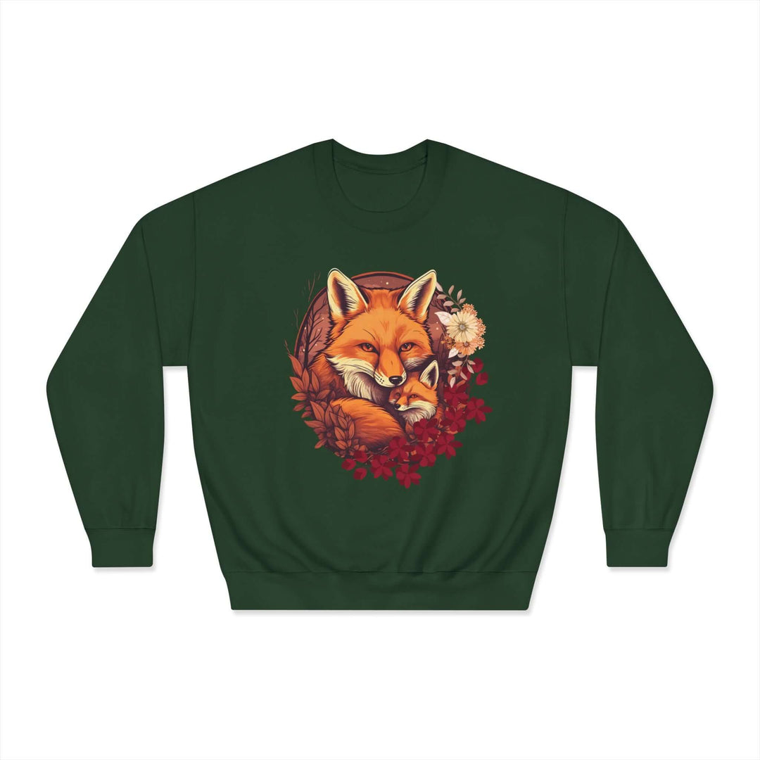 Foxes Nature-Inspired Crewneck Sweatshirt Sweatshirt Printify Forest Green S
