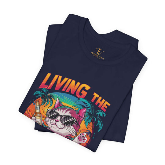 Cat T-Shirt Living the Dream Retro T-Shirt Printify