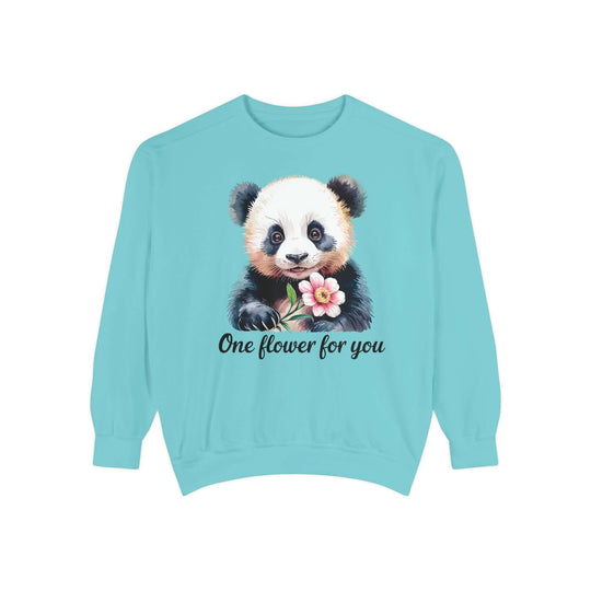 Panda Flower Garment-Dyed Sweatshirt Sweatshirt Printify Chalky Mint S