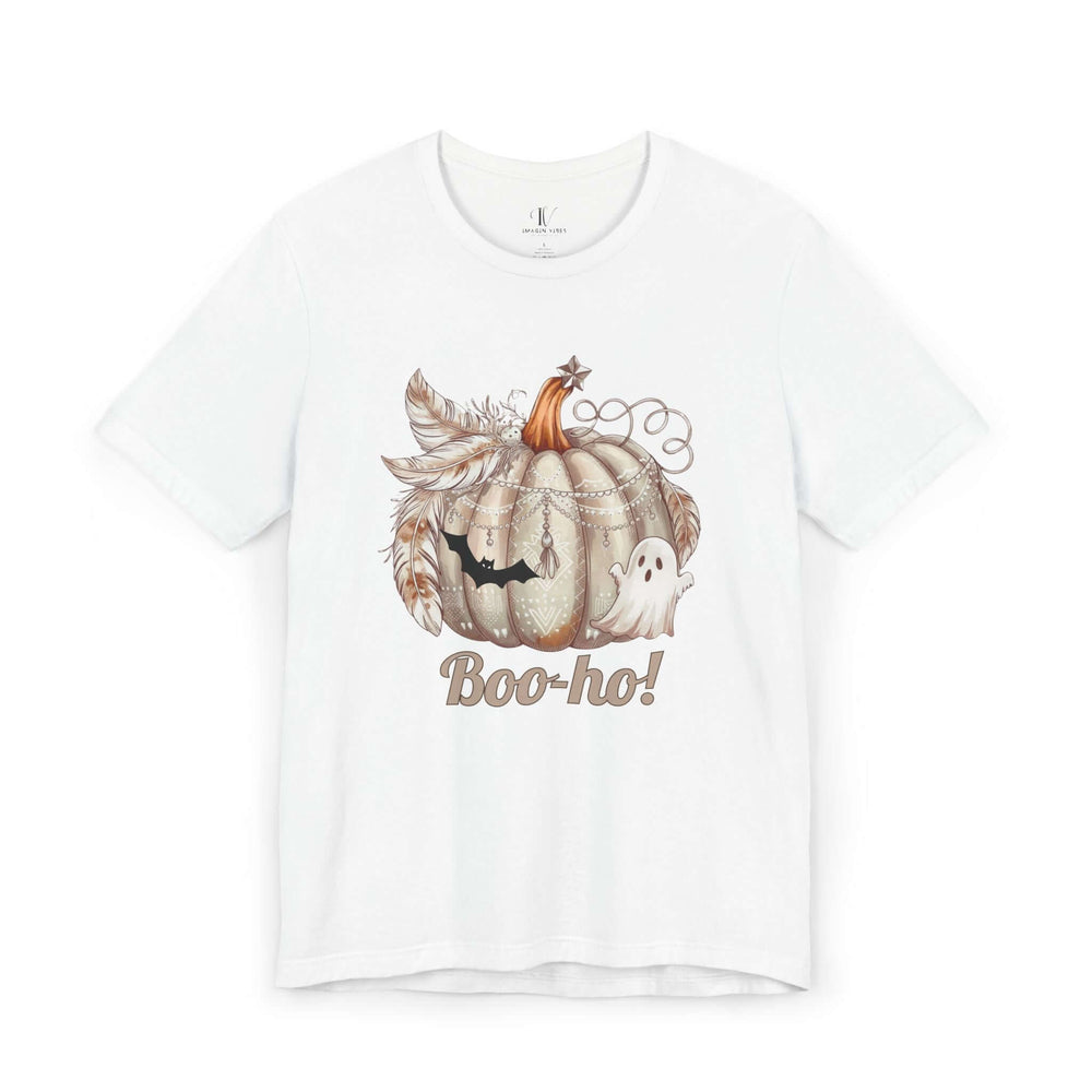 Boo-ho! Pumpkin Ghost Halloween T-Shirt T-Shirt Printify White XS