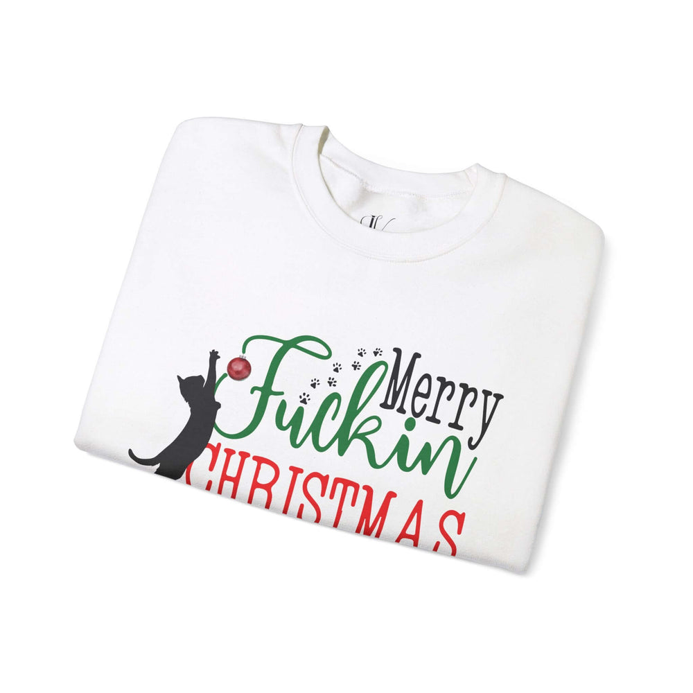 Christmas Cat Sweatshirt - Bold Profanity and Cat Sweatshirt Printify