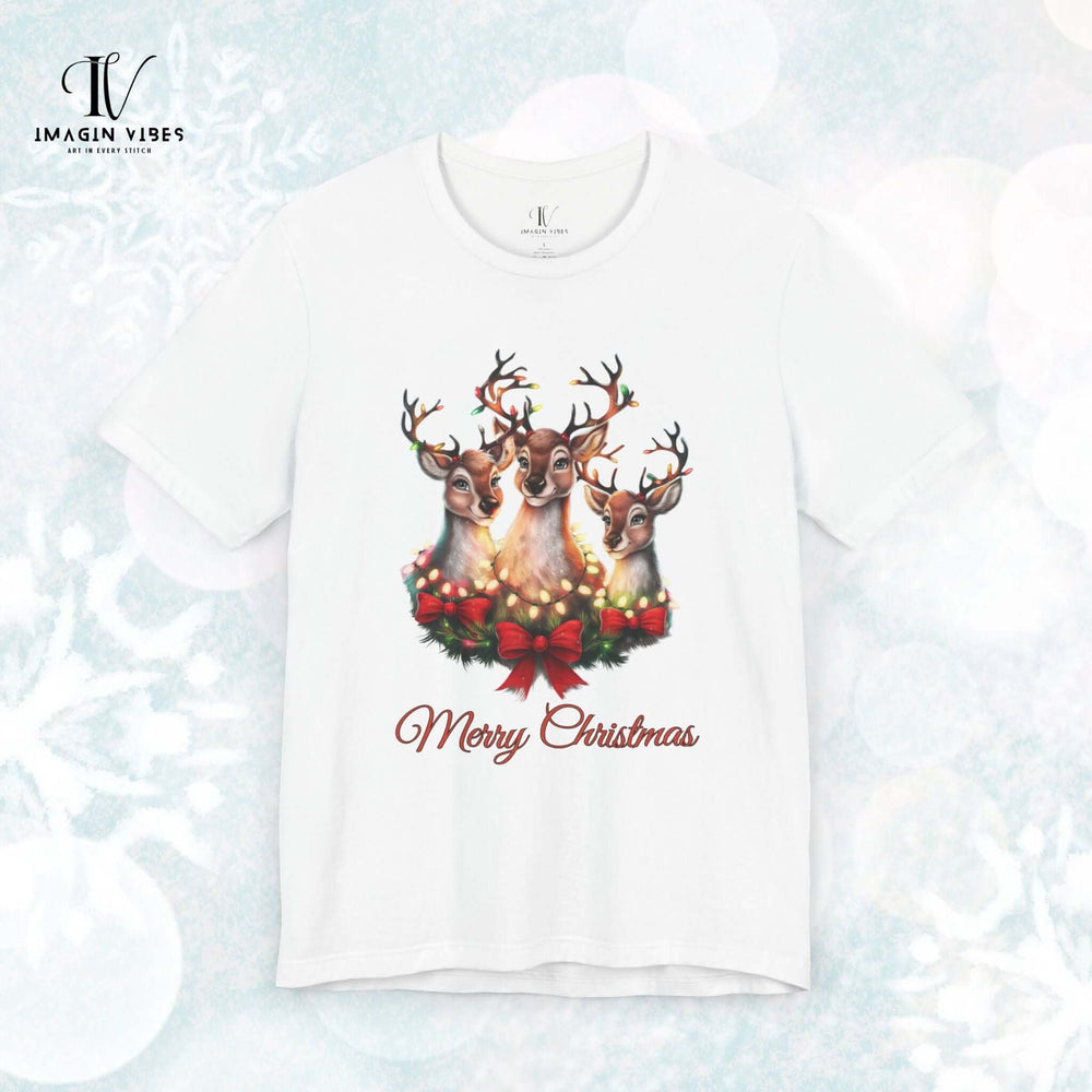 Merry Christmas Reindeers T-Shirt T-Shirt Printify White XS
