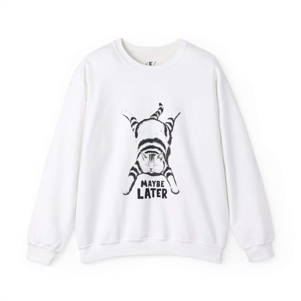 Cat Maybe Later Sweatshirt Sweatshirt Printify S White