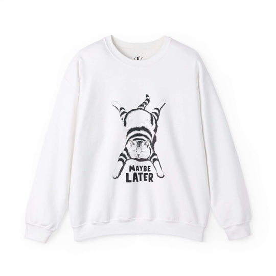 Cat Maybe Later Sweatshirt Sweatshirt Printify S White