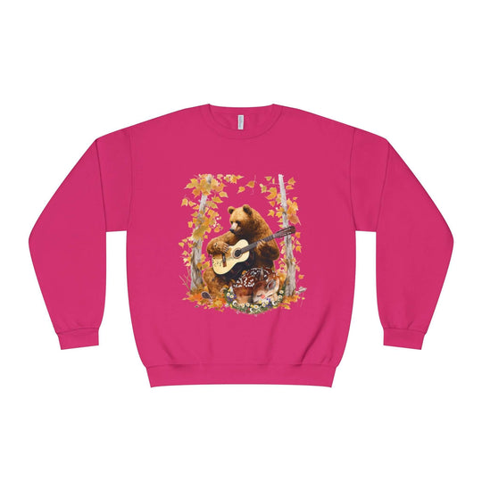Bear Guitarist Sweatshirt - Autumn Forest Sweatshirt Printify Cyber Pink S