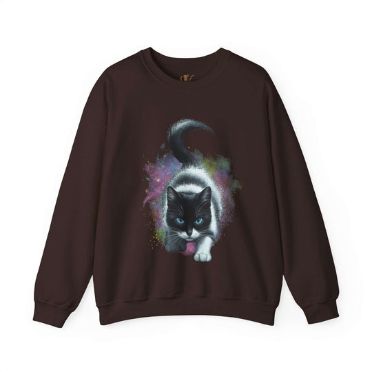 Cosmic Cat Crewneck Sweatshirt Sweatshirt Printify S Dark Chocolate