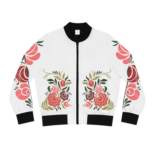 Folk Art Bomber Jacket with Floral Patterns All Over Prints Printify Seam thread color automatically matched to design S