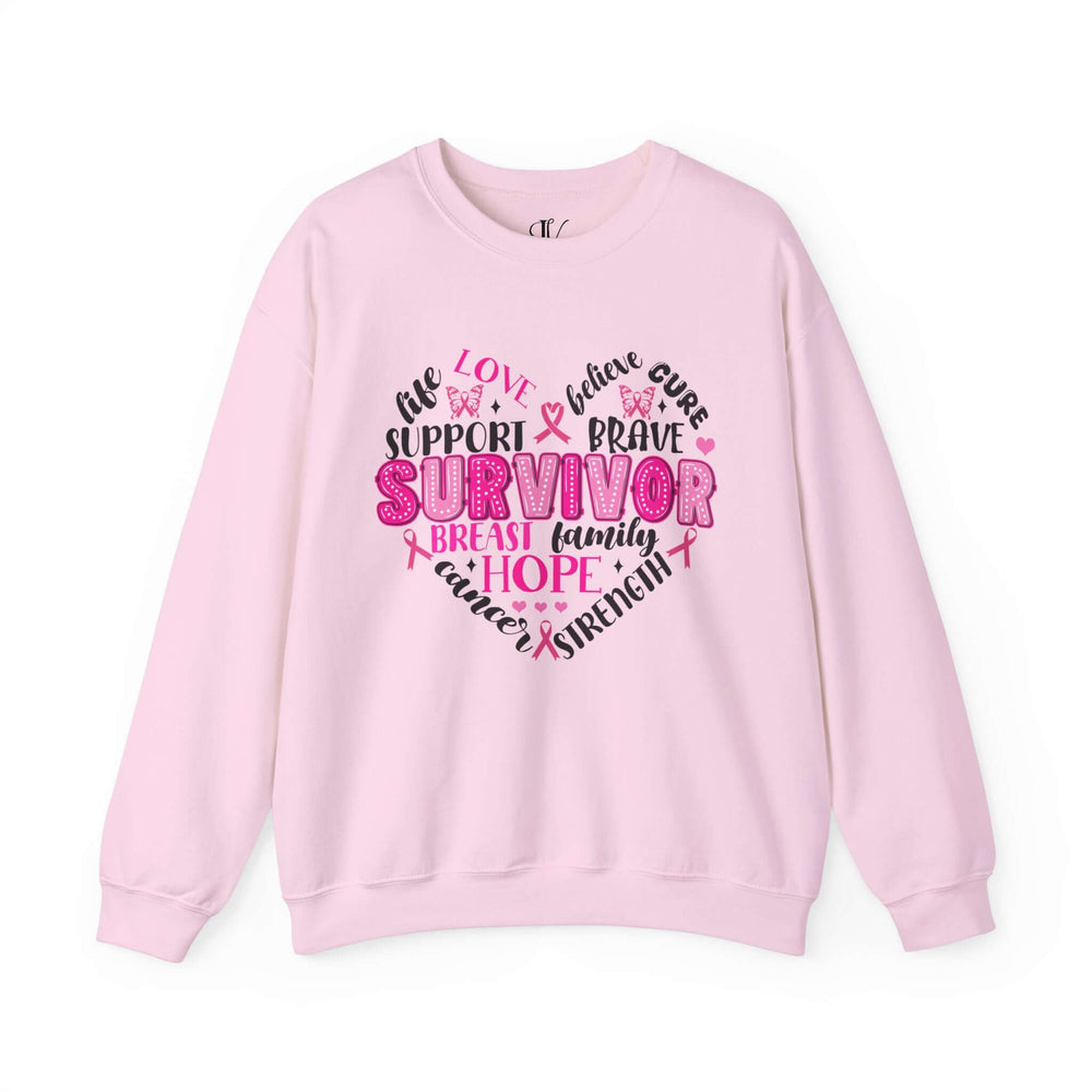 Breast Cancer Survivor Heart Sweatshirt Sweatshirt Printify S Light Pink