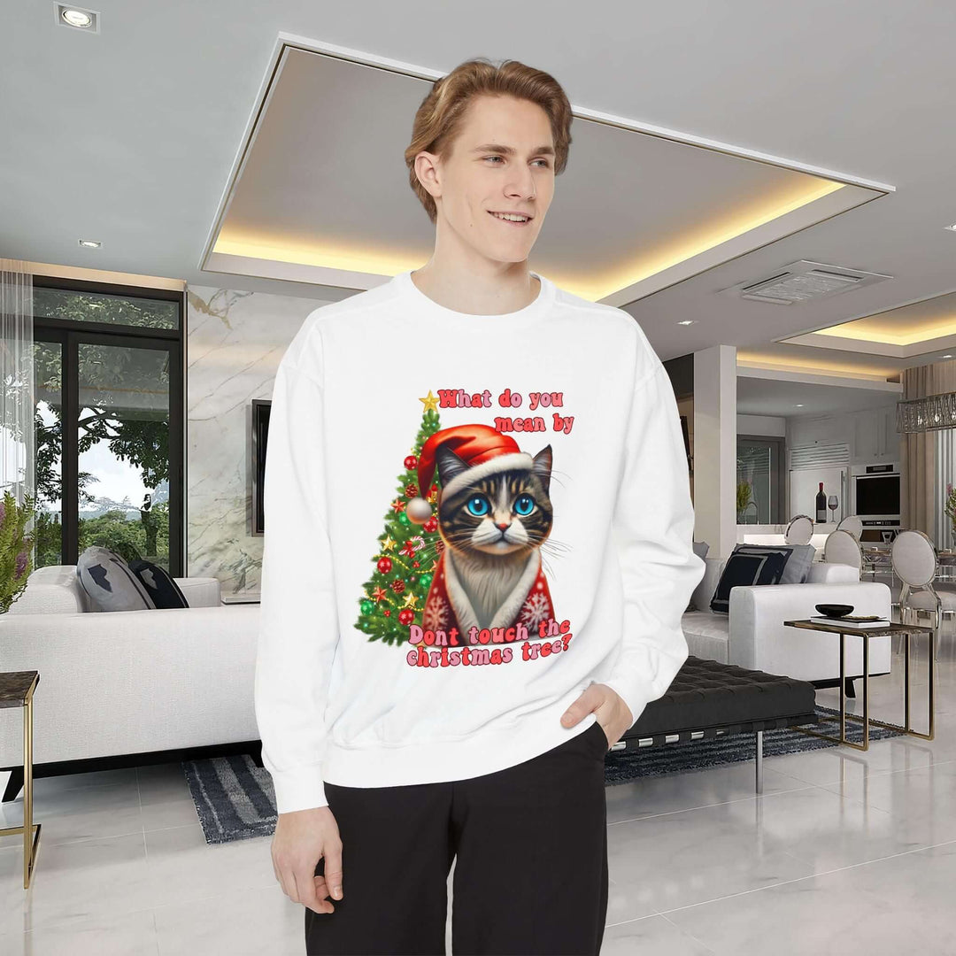 Christmas Cat Sweatshirt with Funny Holiday Theme Sweatshirt Printify