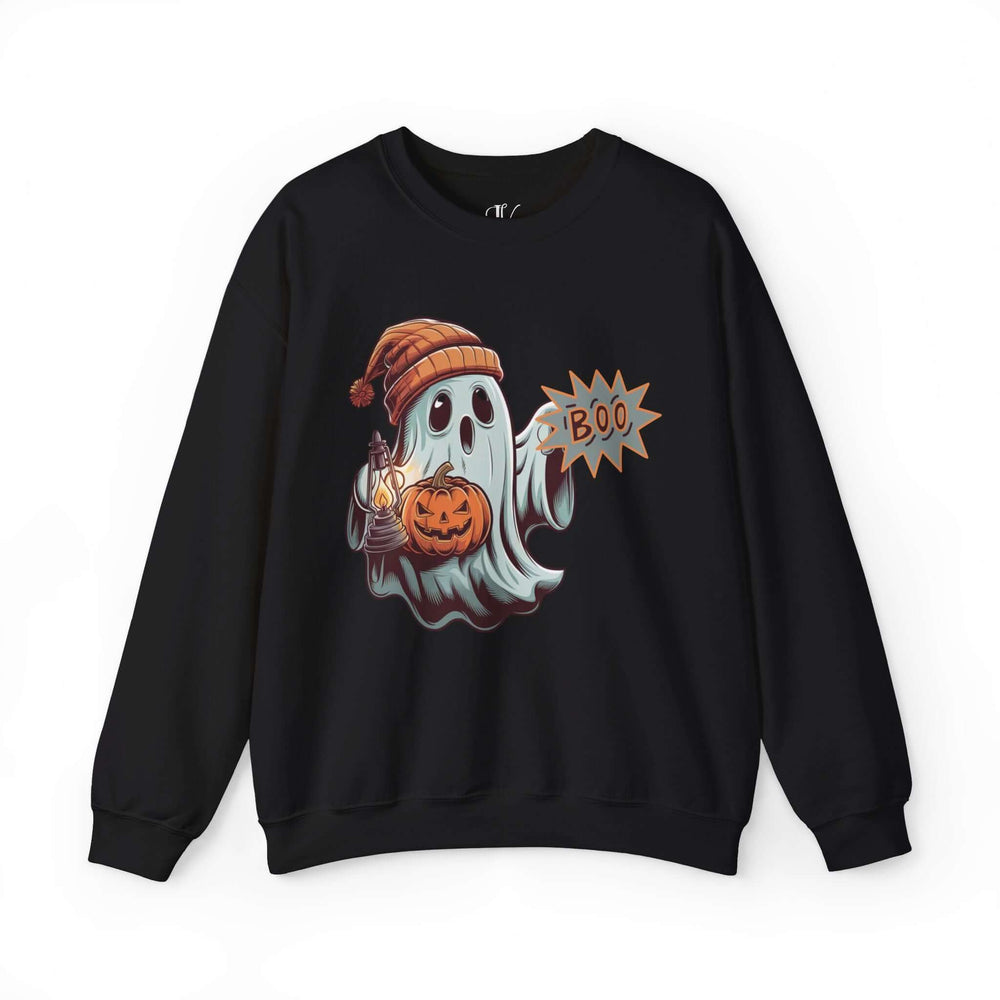 Boo! Cute Ghost Halloween Sweatshirt Sweatshirt Printify S Black