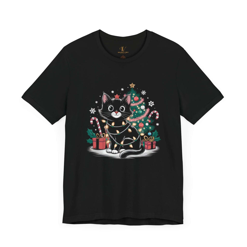 Cat Christmas Tee - Feline Festive T-Shirt Printify Black XS