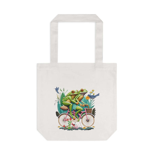 Froggy Tandem Tote – Pedal into Whimsy Bags Printify One size Cream