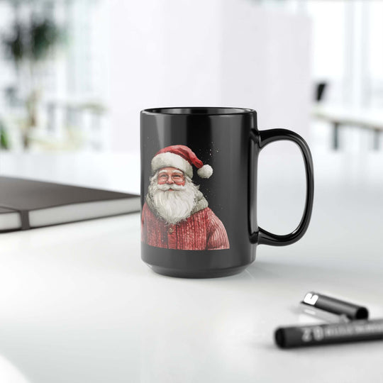 Boho Watercolor Santa Black Mug Mug Printify