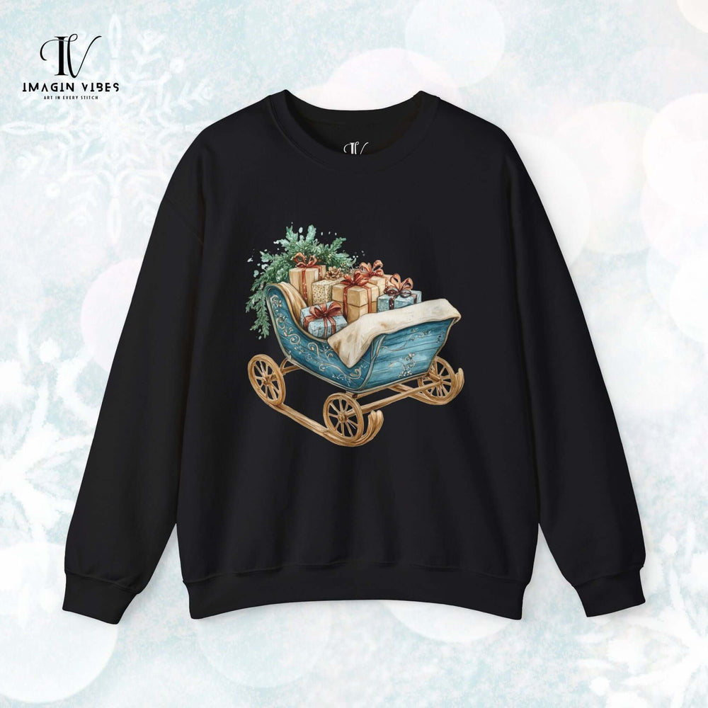 Vintage Christmas Sleigh Crewneck Sweatshirt Sweatshirt Printify M Black