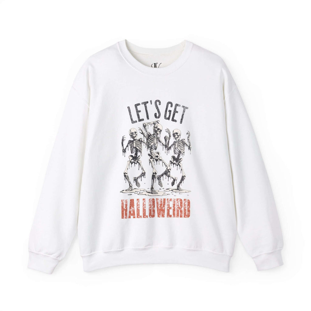 Vintage Spooky Skeleton Unisex Sweatshirt - Let's Get Halloweird Sweatshirt Printify S White