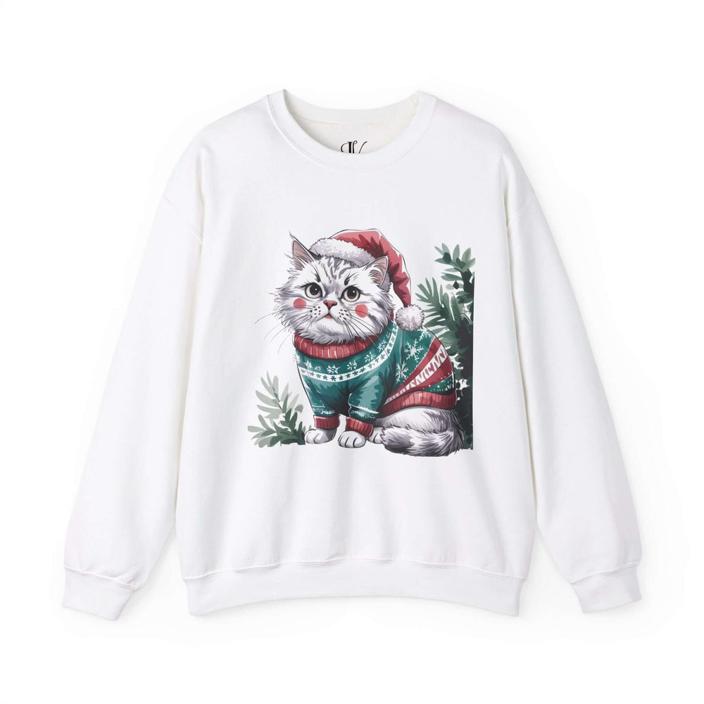 Cat Holiday Sweater Sweatshirt Sweatshirt Printify S White