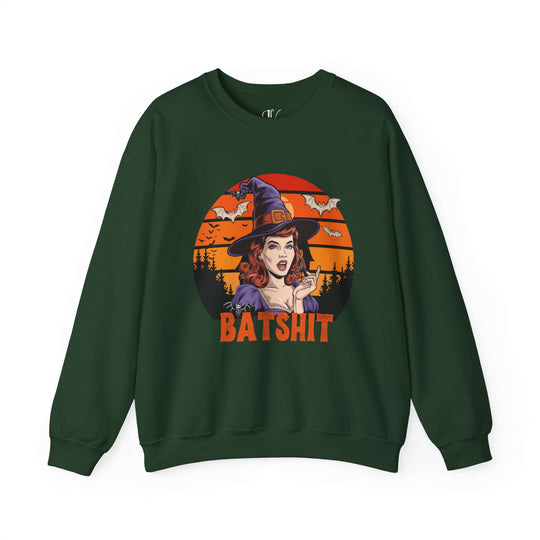 Retro Pin-Up Witch Sweatshirt Sweatshirt Printify S Forest Green