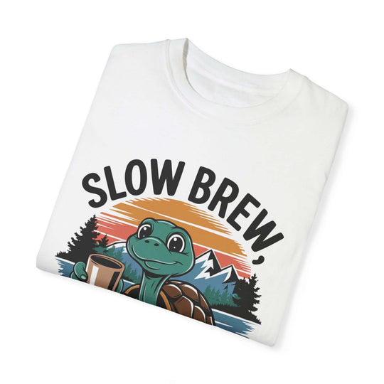 T-shirt Slow Brew, Fast Mood Turtle Coffee T-Shirt Printify