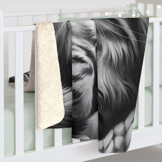 Sherpa Fleece Blanket Cozy Kitten Monochromatic Throw Home Decor Printify