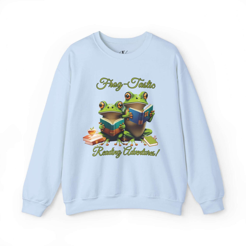 Frog-Tastic Whimsical Crewneck Sweatshirt for Book Lovers Sweatshirt Printify S Light Blue