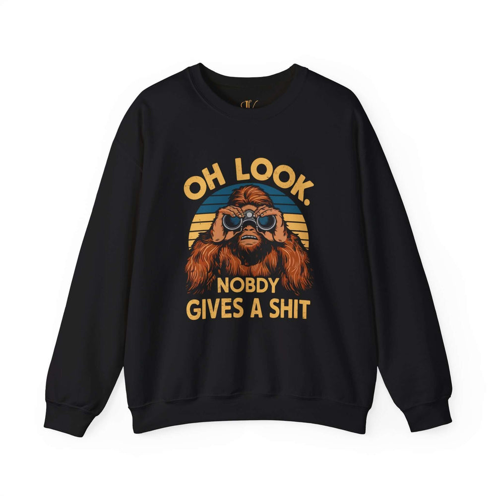 Bigfoot Humor Crewneck Sweatshirt - Oh Look Nobody Gives A Shit Sweatshirt Printify S Black