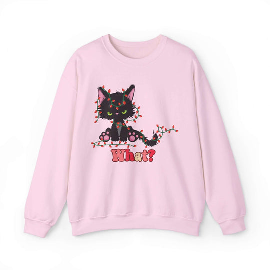 Black Cat Christmas - "What?!" Sweatshirt Sweatshirt Printify S Light Pink