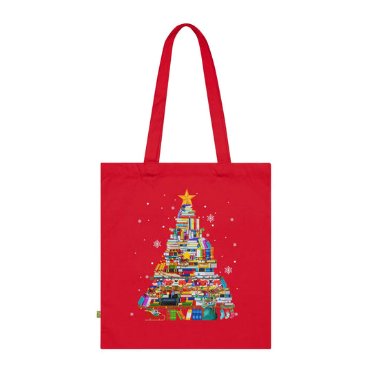 Christmas Tree Book Tote Bag Bags Printify Classic Red 15" x 16.5"