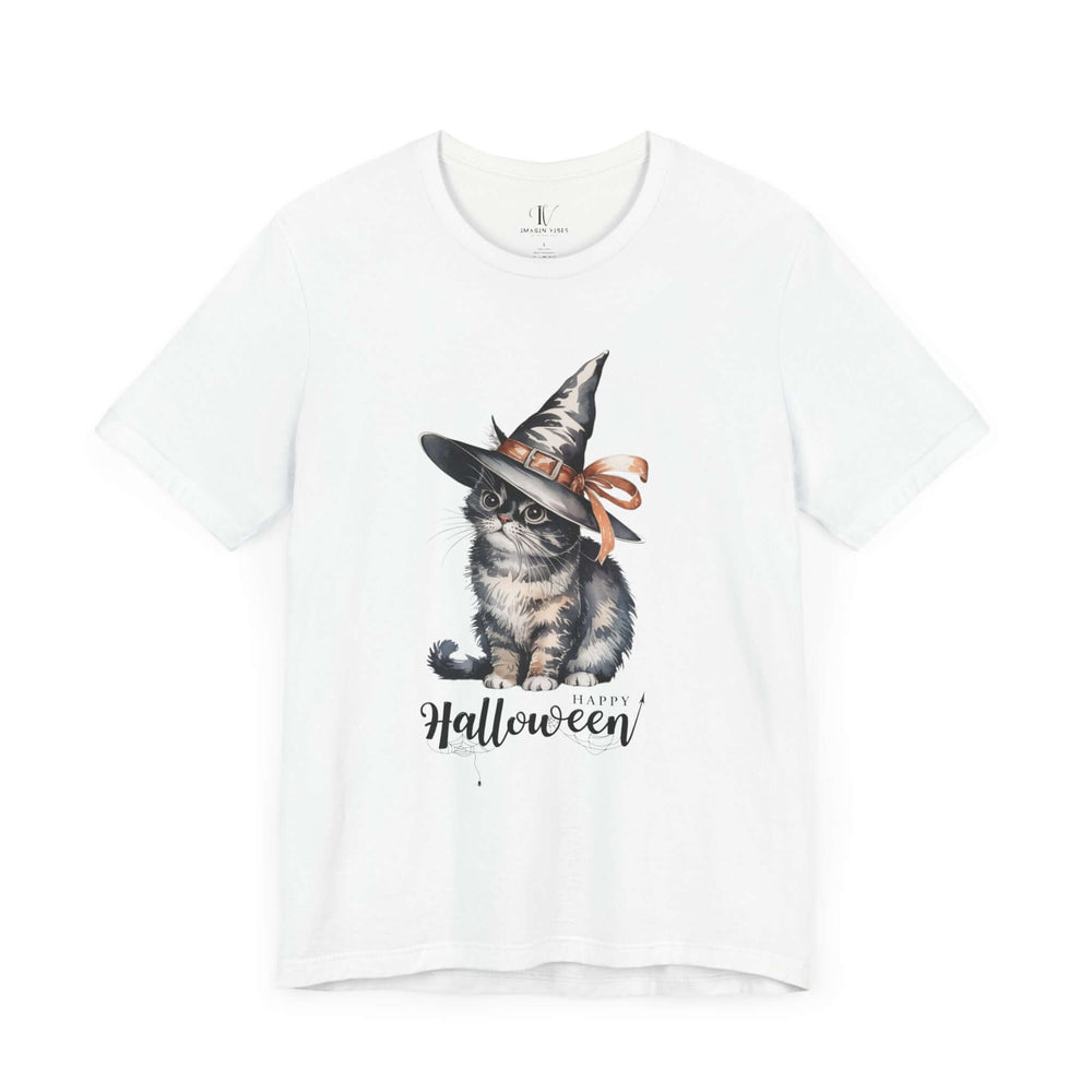 Halloween Witch Cute Cat "Happy Halloween" T-Shirt T-Shirt Printify White XS