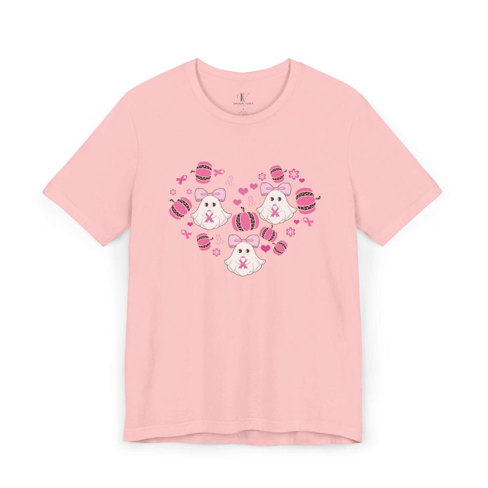 Ghosts and Pumpkins Breast Cancer Support T-Shirt T-Shirt Printify Pink XS